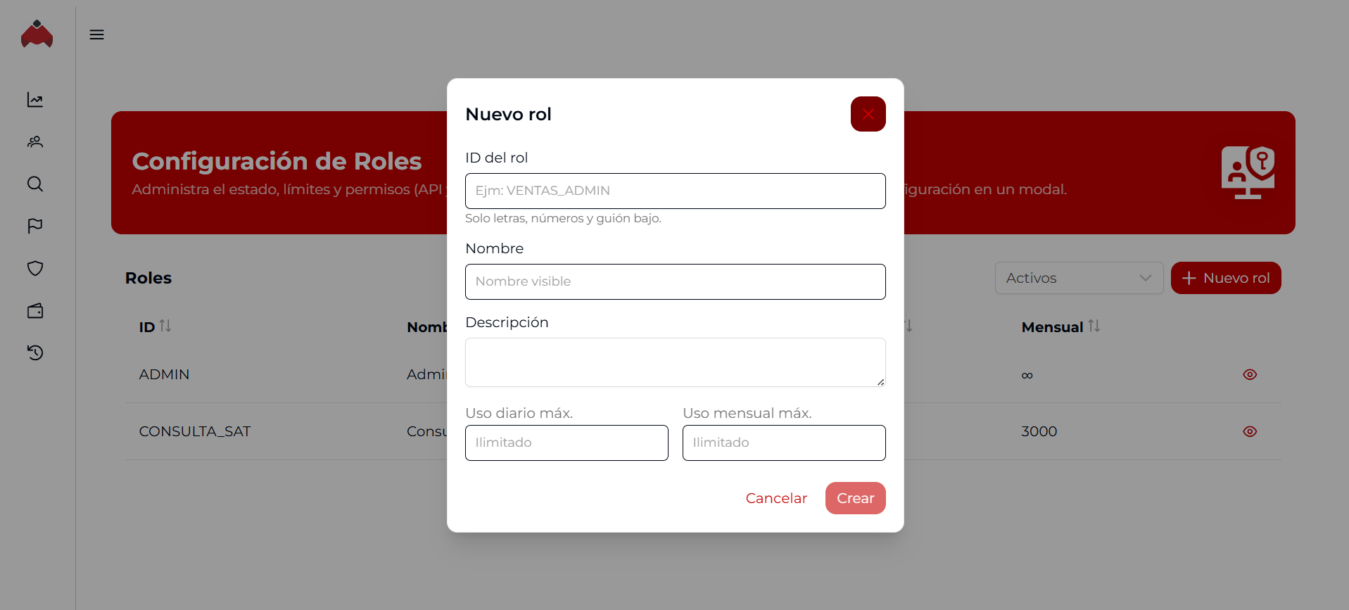 Menú Usuarios y Roles