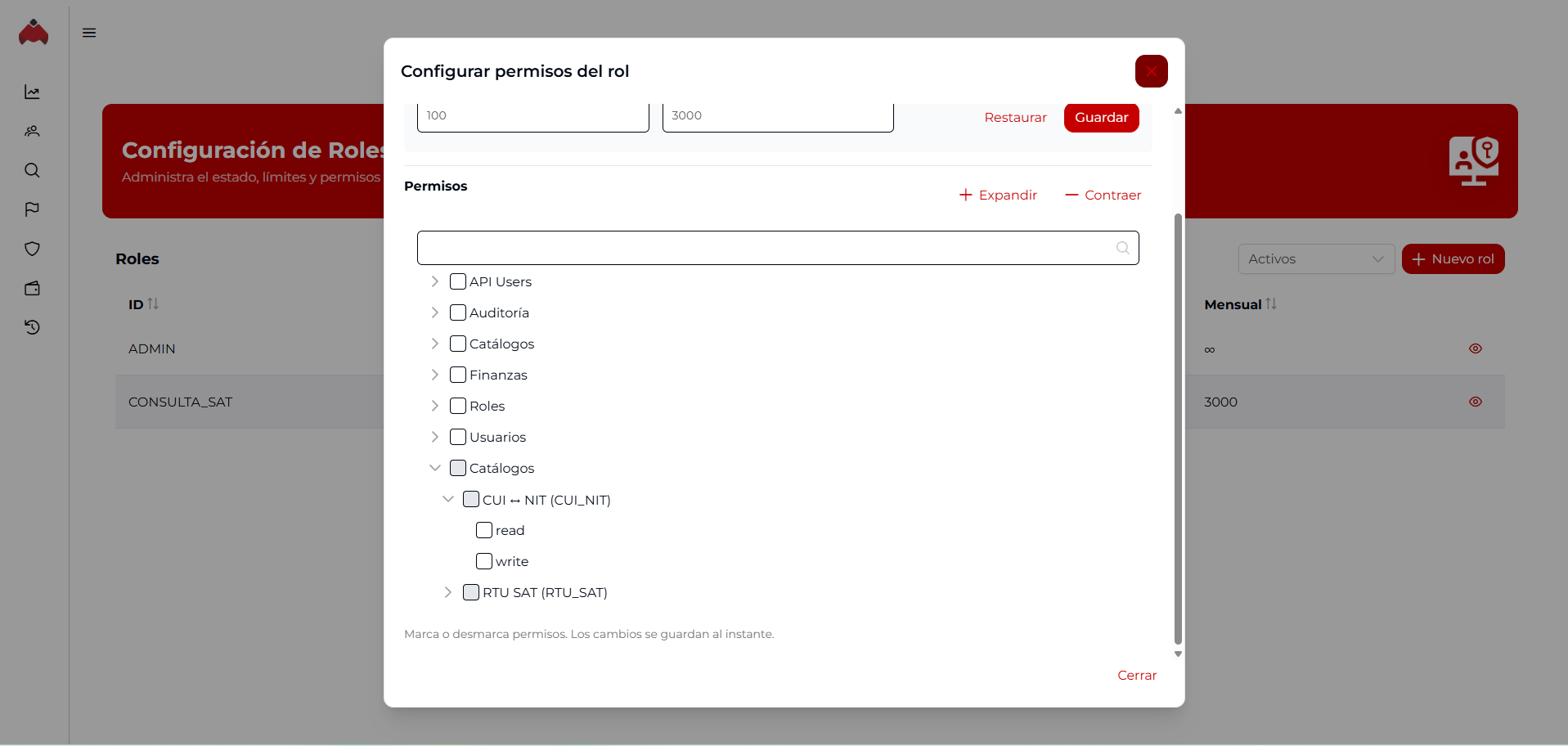 Permisos flujo en rol